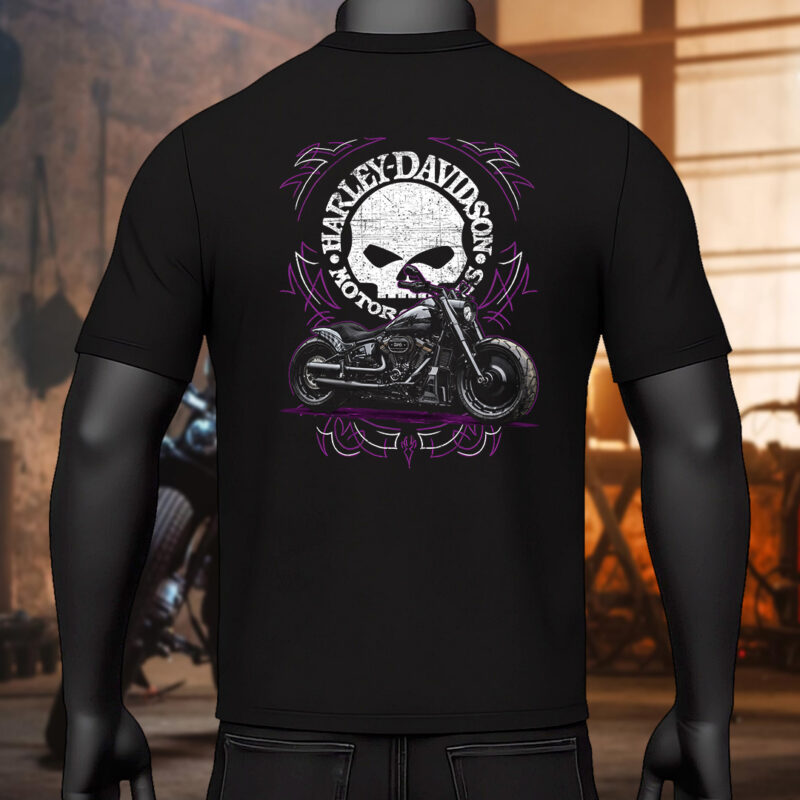 Harley Davidson Skull Motorcycle T-Shirt με Back Print