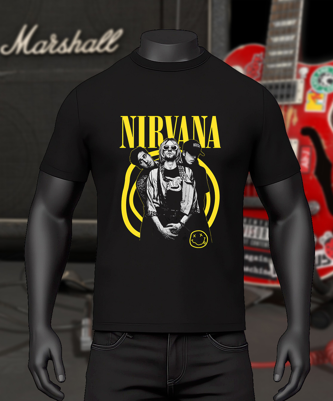 Nirvana T-Shirt – Band Portrait Smiley Artwork | Hyper Design